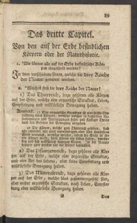 Das dritte Capitel. Von den auf der Erde befindlichen Körpern oder der Naturhistorie