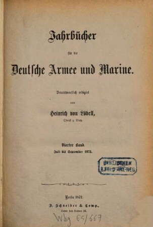 Jahrbücher für die deutsche Armee und Marine. 4. 1872