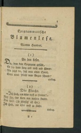 Epigrammatische Blumenlese. Viertes Hundert