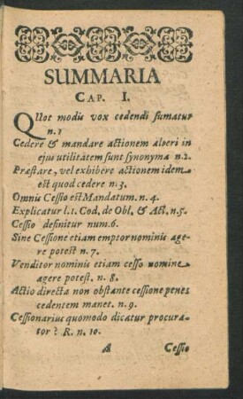 Summaria Cap. I.