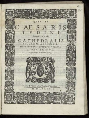 Cesare Tudino: Mottettorum quinque vocibus, Liber primus. Quintus