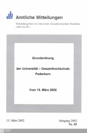 Grundordnung der Universität Gesamthochschule Paderborn : vom 15. März 2002