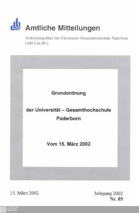 Grundordnung der Universität Gesamthochschule Paderborn : vom 15. März 2002