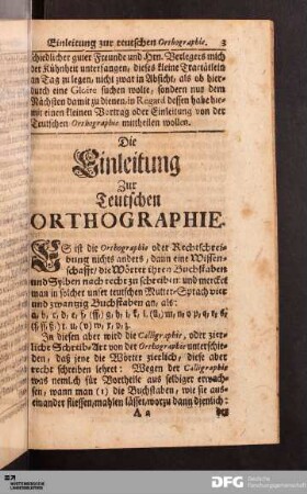 Die Einleitung Zur Teutschen ORTHOGRAPHIE.