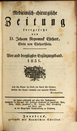 Medicinisch-chirurgische Zeitung. Ergänzungsbände. 34, 34. 1831