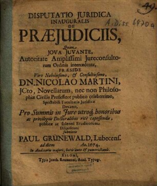 Disputatio Juridica Inauguralis De Præjudiciis