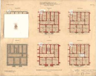 Mellinger, Ludwig von; München; Armeemuseum - 1. Variante - Neubau, Kopfbau Nord (Grundriss Fundament, Grundriss Keller, Grundriss UG, Grundriss EG, Grundriss 1. OG, Grundriss 2. OG)