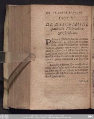 Caput VI. De Discrimine patientiae Philosophicae [et] Christianae.