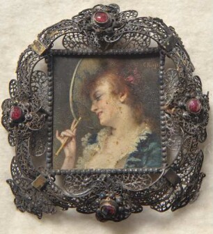 Dame mit Fächer. Miniatur aus der Sammlung Loewe