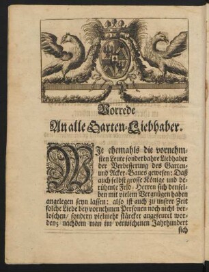 Vorrede An alle Garten-Liebhaber.