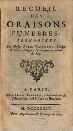 Recueil des oraisons funebres