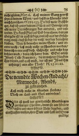 Die neundte Wochen-Andacht, Mittwochs, Abends, zu gebrauchen.