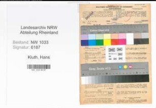 Entnazifizierung Hans Kluth , geb. 30.12.1905 (Techniker)