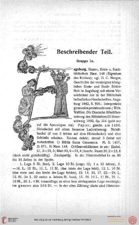 Beschreibender Teil, Gruppe Ia