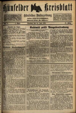 Erste Ausgabe vom Samstag, den 14. Juni 1930.