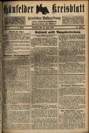 Erste Ausgabe vom Samstag, den 14. Juni 1930.