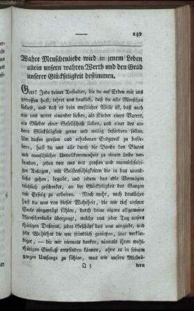 Wahre Menschenliebe wird in jenem Leben allein unsern wahren Werth und den Grad unserer Glückseligkeit bestimmen.