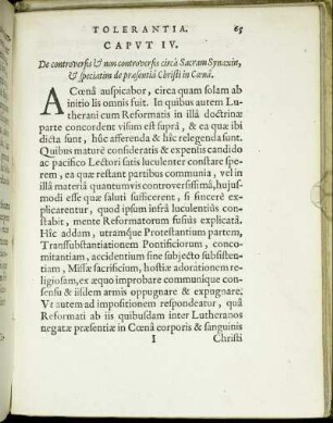 Caput IV. De controversis & non controversis circa Sacram Synaxin, & speciatim de præsentia Christi in Cœna.