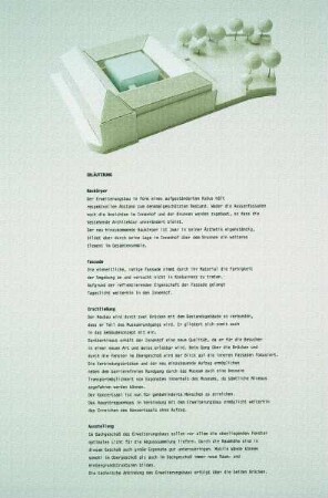 Entwurf zur Erweiterung des Ernst-von-Hülsen-Hauses (2. Preis des Architektenwettbewerbs, Nr. 26) — Abbildung eines dreidimensionalen Modells mit Erläuterung