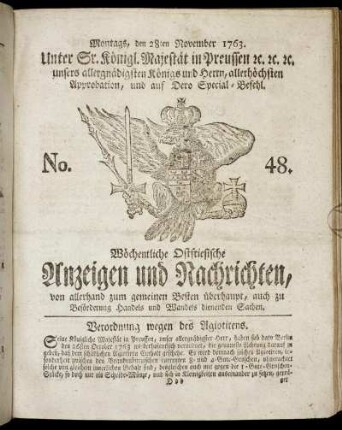 No. 48. Montags, den 28ten November 1763.