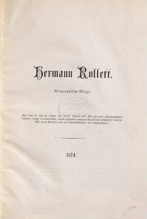 Hermann Rollett : biographische Skizze