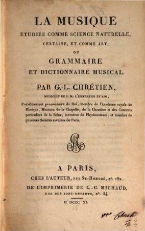 La Musique étudiée comme Science naturelle