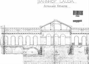 Lauda: Empfangsgebäude Verwaltungsgebäude Längsschnitt (mit Fundament)