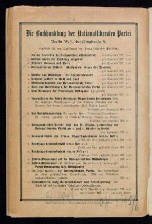 Die Buchhandlung der Nationalliberalen Partei
