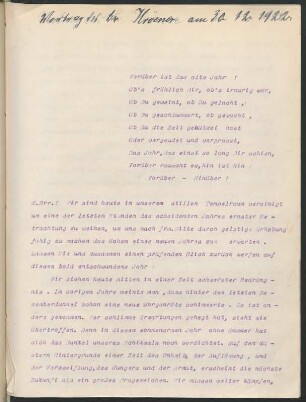 Vortrag des Br. Kroener am 30.12.1922.