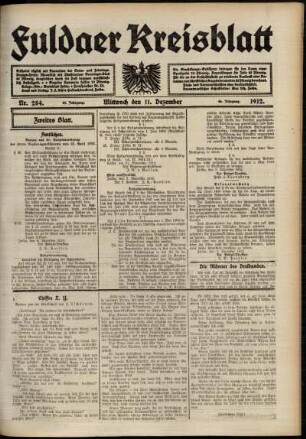 Zweite Ausgabe vom Mittwoch, den 11. Dezember 1912.