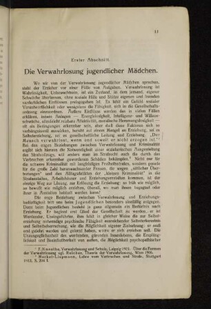 Erster Abschnitt. Die Verwahrlosung jugendlicher Mädchen.