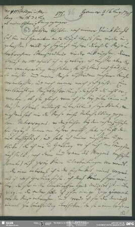Eigenh. Brief von Johann Carl Fürchtegott Schlegel an August Wilhelm von Schlegel, Hannover, 16.08.1791
