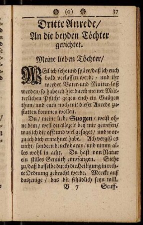 Dritte Anrede/ An die beyden Töchter gerichtet