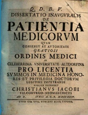 Dissertatio Inavgvralis De Patientia Medicorvm