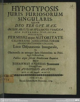 Hypotyposis Iuris Furiosorum Singularis