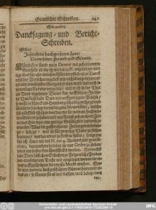 Ein ander Dancksagung- und Bericht-Schreiben.