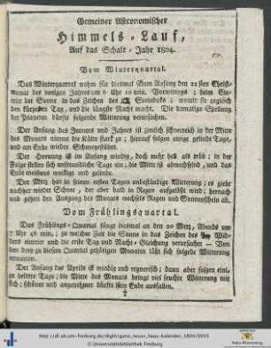 Gemeiner Astronomischer Himmels-Lauf, Auf das Schalt-Jahr 1804.