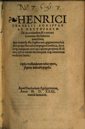 De incertitudine et vanitate scientiarum declamatio invectiva