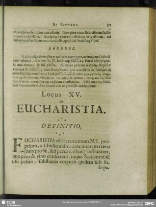 Locus XV. De Eucharistia