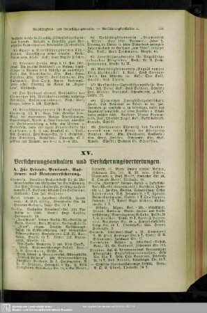XV. Versicherungs-Anstalten und Versicherungs-Vertretungen