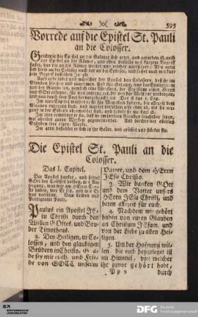 Die Epistel St. Pauli an die Colosser.