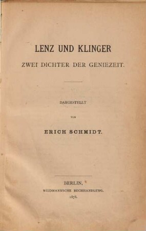 Lenz und Klinger : zwei Dichter der Geniezeit