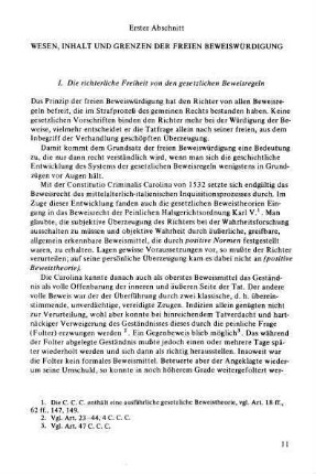 Erster Abschnitt: Wesen, Inhalt und Grenzen der freien Beweiswürdigung