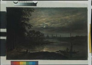 Blick auf Dresden im Mondschein : Blick auf Dresden im Mondschein. Öl auf Leinwand. 1849