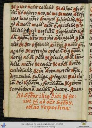 [31v-32r] Ad sanctos illius diei et feriæ et ad omnes sanctos oblatio vespertina