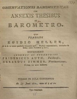 Observationes barometricae cum annexis thesibus de barometro