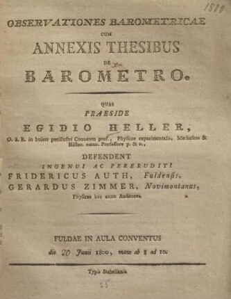 Observationes barometricae cum annexis thesibus de barometro