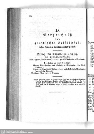 Vierte Abtheilung. Verzeichniß der griechischen Geistlichkeit in den Erblanden des Königreiches Sachsen.