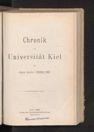 1888/89: Chronik der Universität Kiel für das Jahr 1888/89