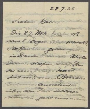 Brief von Richard Scheibe an Georg Kolbe